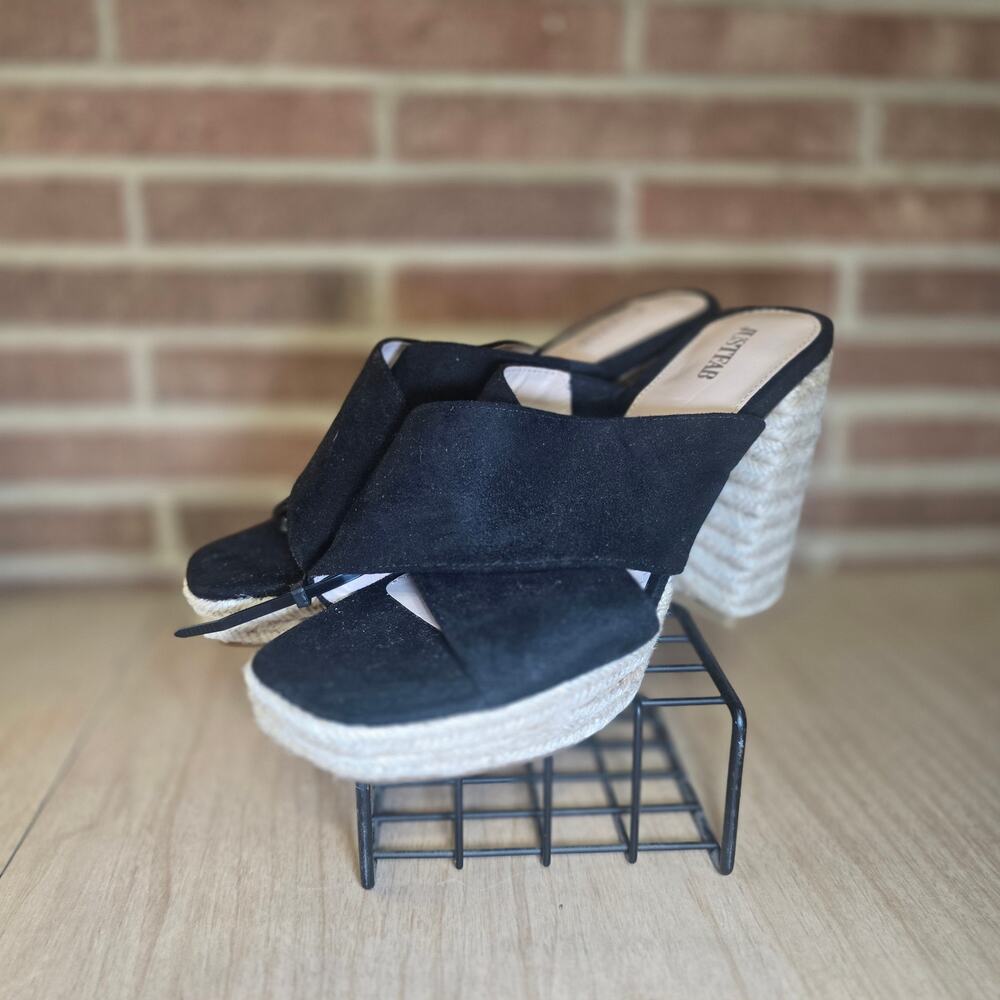 JustFab Black Faux Suede Criss-Cross Espadrille Platform Wedge Sandals